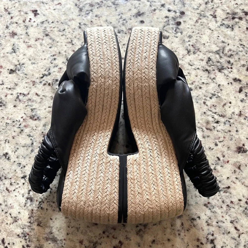 H&M Platform Espadrille Sandals Womens 9 Black Boho Knot Wedge Slingback 40